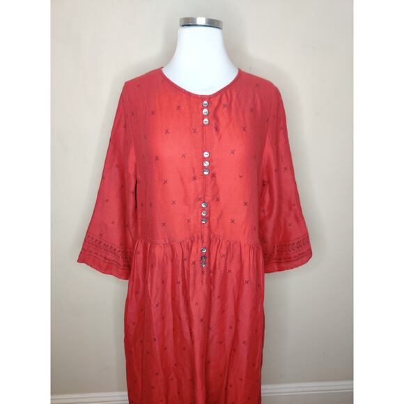 Gudrun Sjoden Red Midi Dress Cotton Wool Pockets Block Print - Picture 2 of 11